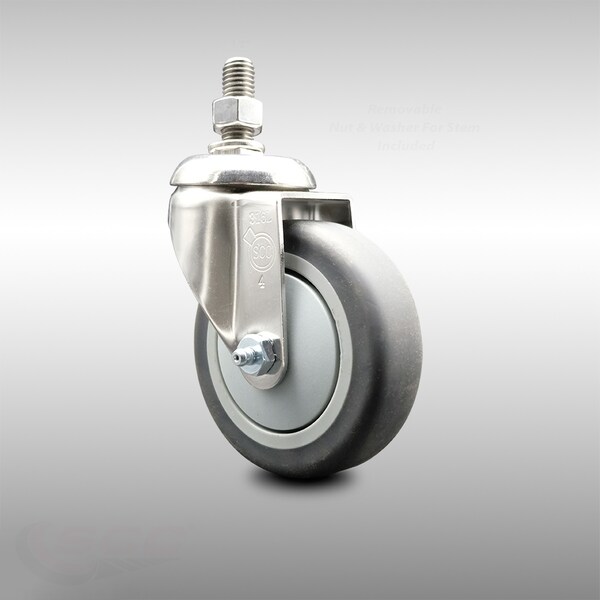 4 Inch 316SS Thermoplastic Rubber Wheel Swivel 1/2 Inch Threaded Stem Caster SCC